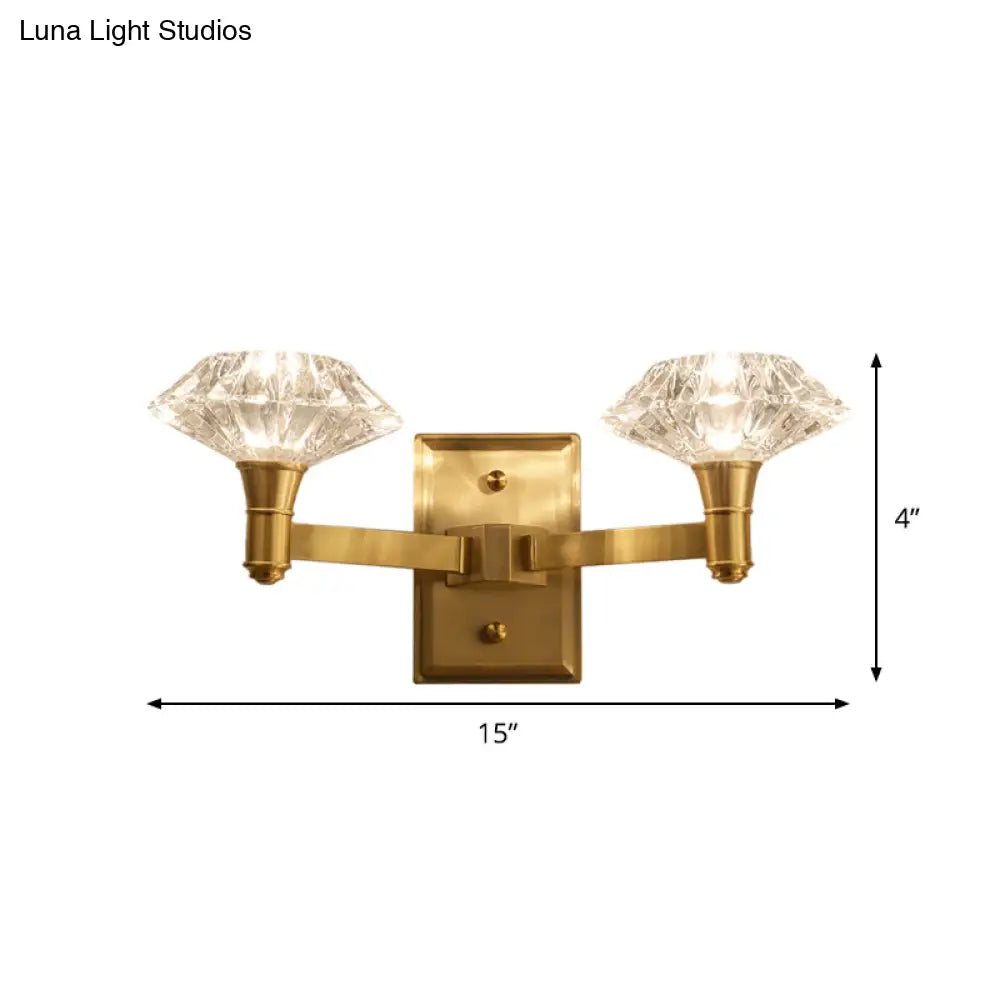 Mussel Brass Wall Mounted Crystal Doorway Lamp With Clean-Lined Arm