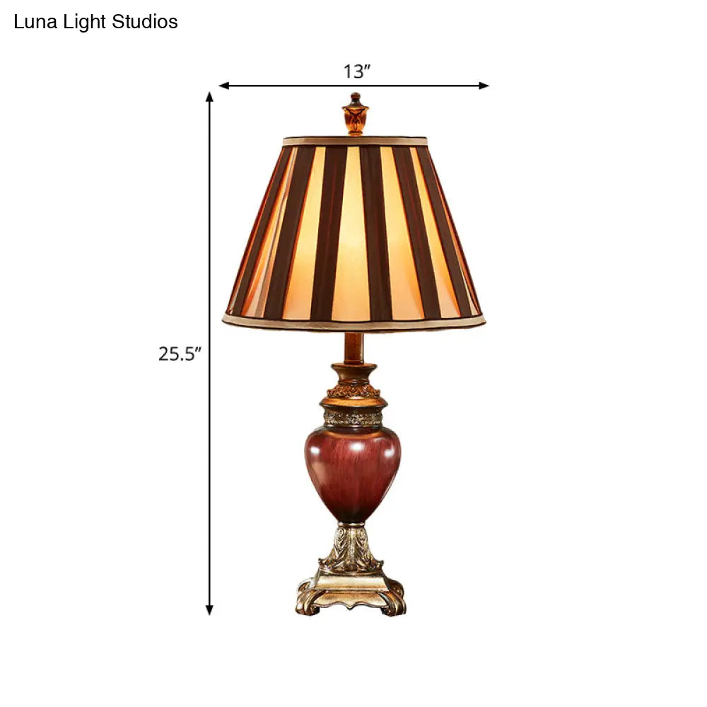 Nadine - Vintage Style Tapered Design Night Table Lamp In Red Brown