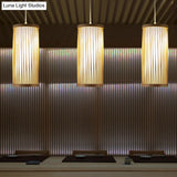 Natural Bamboo Asian Pendant Ceiling Light With Cylinder Wood Shade