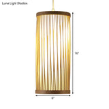 Natural Bamboo Asian Pendant Ceiling Light With Cylinder Wood Shade