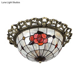 Natural Shell Baroque Flush Mount Ceiling Light With Gridded Hemispherical Design And Brass Finish