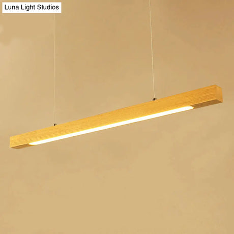 Natural Wood Linear Island Pendant Light - Simple Hanging Lamp