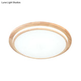 Natural Wood Round Led Ceiling Mount Lamp In Warm/White Light 15’/18’/23’ Dia - Simplicity &