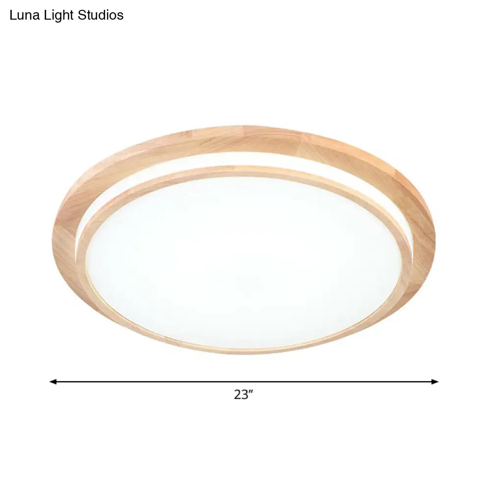 Natural Wood Round Led Ceiling Mount Lamp In Warm/White Light 15’/18’/23’ Dia - Simplicity &