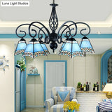 Nautical 6-Light Blue Glass Pyramid Ceiling Hanging Fixture For Living Room