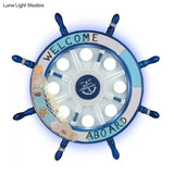 Nautical 8 - Light Metal Ceiling Lamp In Blue For Kindergarten Rooms With Rudder Design