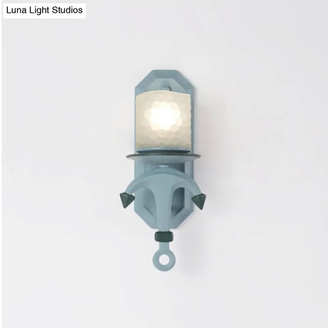 Nautical Blue Glass Cylinder Wall Light With Resin Anchor Deco - Mount Lamp