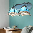Nautical Blue Glass Pyramid Wall Lamp - 2 Heads Mount Light For Bathroom