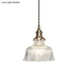 Nautical Brass Pendant Lamp - Clear Glass Pleated Design 1-Light Ceiling Fixture For Restaurants