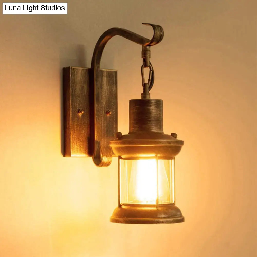 Nautical Bronze Kerosene Corridor Wall Lighting - 1 Light Clear Glass Hanging
