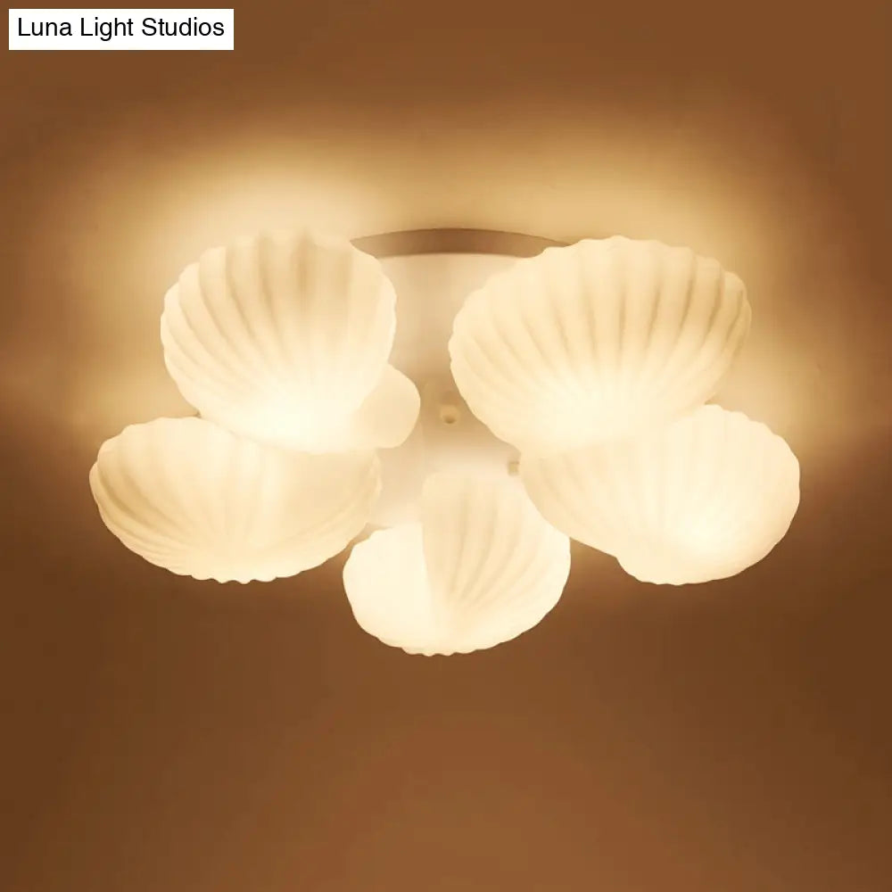Nautical Glass Scallop Shell Flush Light - 3/5 - Light Mount Ceiling Lighting For Living Room