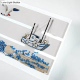 Nautical Led Wall Lamp With Wooden Panel For Kids Bedroom - Sea View Design In White