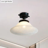 Nautical Opaline Glass Bell Ceiling Light In Black/White/Blue - 1 Bulb Semi Flush Mount Fixture For