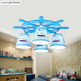 Nautical Semi - Flush Ceiling Light With 4 Wood Lights In Blue For Foyer