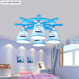 Nautical Semi - Flush Ceiling Light With 4 Wood Lights In Blue For Foyer