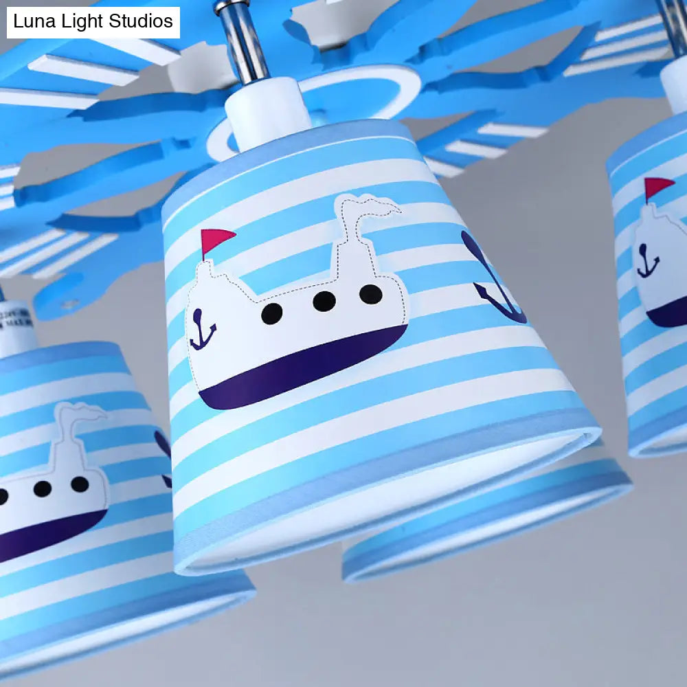 Nautical Semi - Flush Ceiling Light With 4 Wood Lights In Blue For Foyer