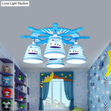 Nautical Semi - Flush Ceiling Light With 4 Wood Lights In Blue For Foyer