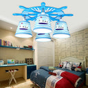 Nautical Semi - Flush Ceiling Light With 4 Wood Lights In Blue For Foyer