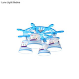 Nautical Semi - Flush Ceiling Light With 4 Wood Lights In Blue For Foyer