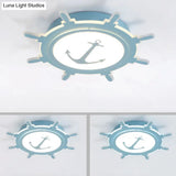 Nautical Style Acrylic Flushmount Ceiling Light With Rudder And Anchor Design - Perfect For Teens