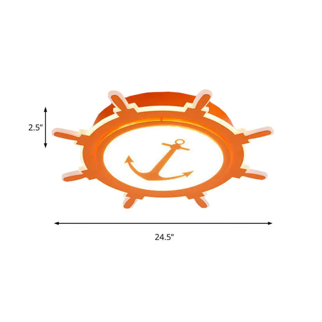 Nautical Style Acrylic Flushmount Ceiling Light With Rudder And Anchor Design - Perfect For Teens