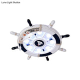 Nautical Style Flush Mount Light With Rudder Shape - 8 Lights Metal Ceiling Lamp For Nursing Room