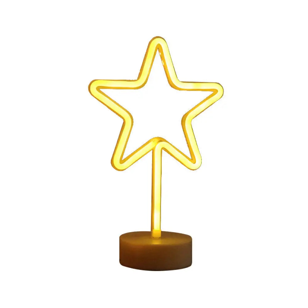 Neon Cartoon Shape Night Light - Plastic Bedroom Led Table Lamp In White