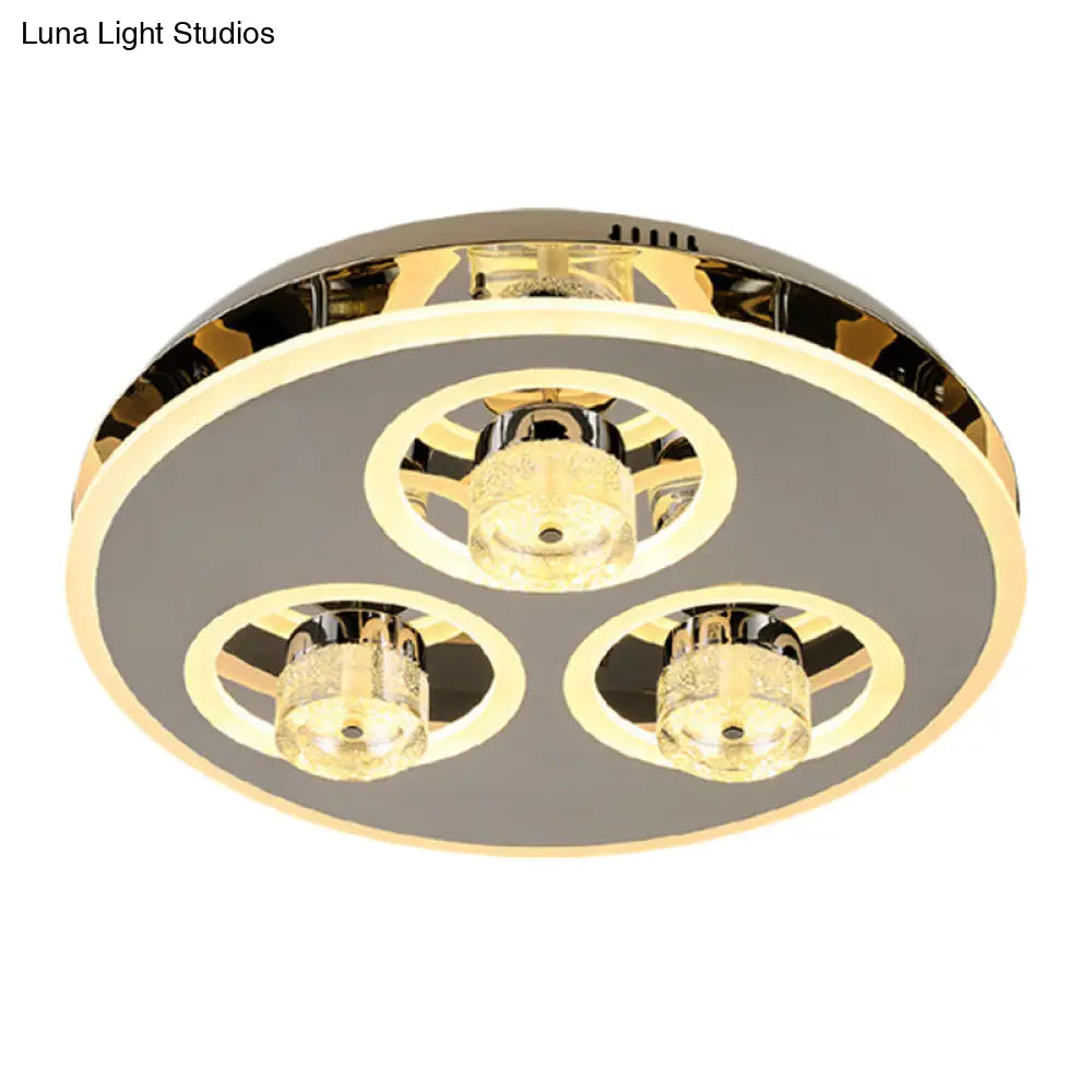 Nickel Circle Crystal Flushmount Led Ceiling Light For Nordic Bedroom