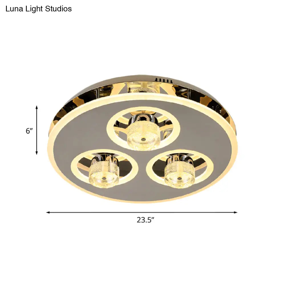 Nickel Circle Crystal Flushmount Led Ceiling Light For Nordic Bedroom