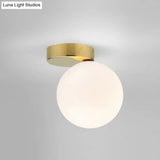 Nordic 1 - Bulb Flush Mount Ceiling Light In Gold Finish With White Glass Globe