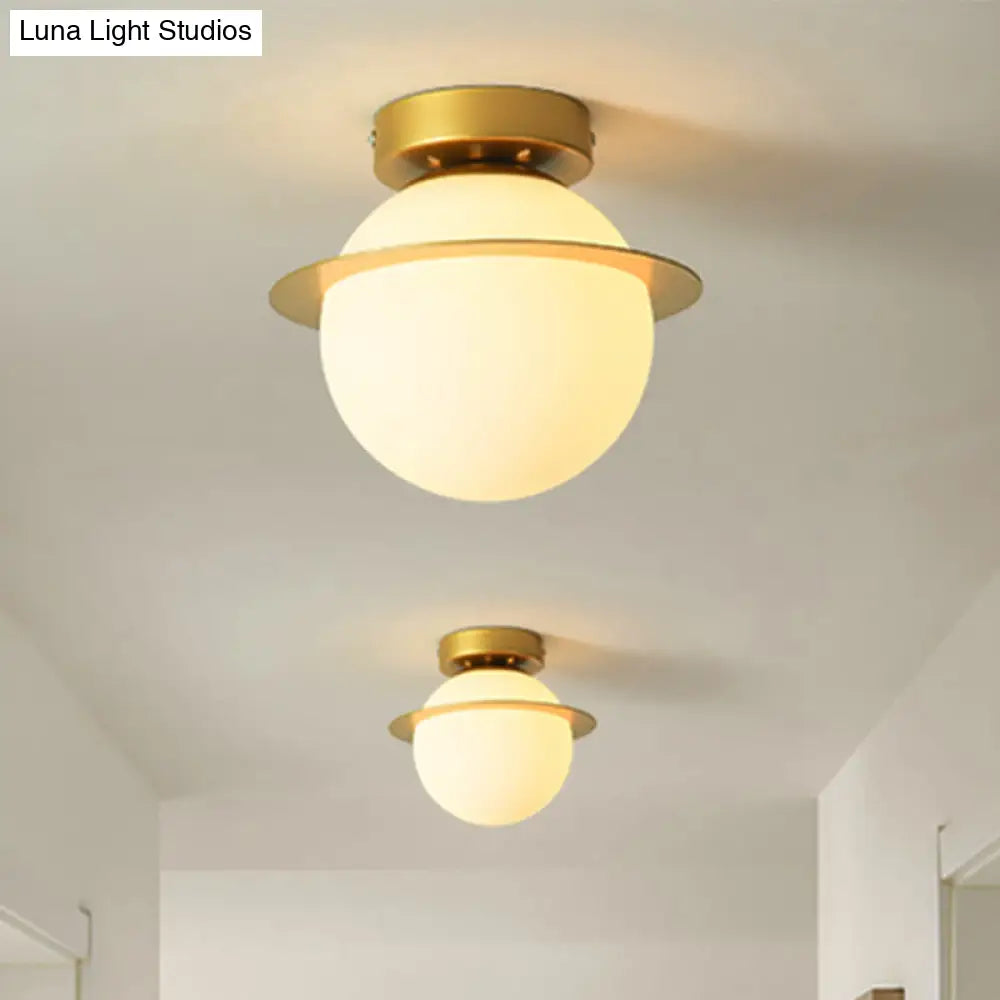 Nordic 1 - Bulb Flush Mount Ceiling Light In Gold Finish With White Glass Globe