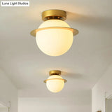 Nordic 1 - Bulb Flush Mount Ceiling Light In Gold Finish With White Glass Globe