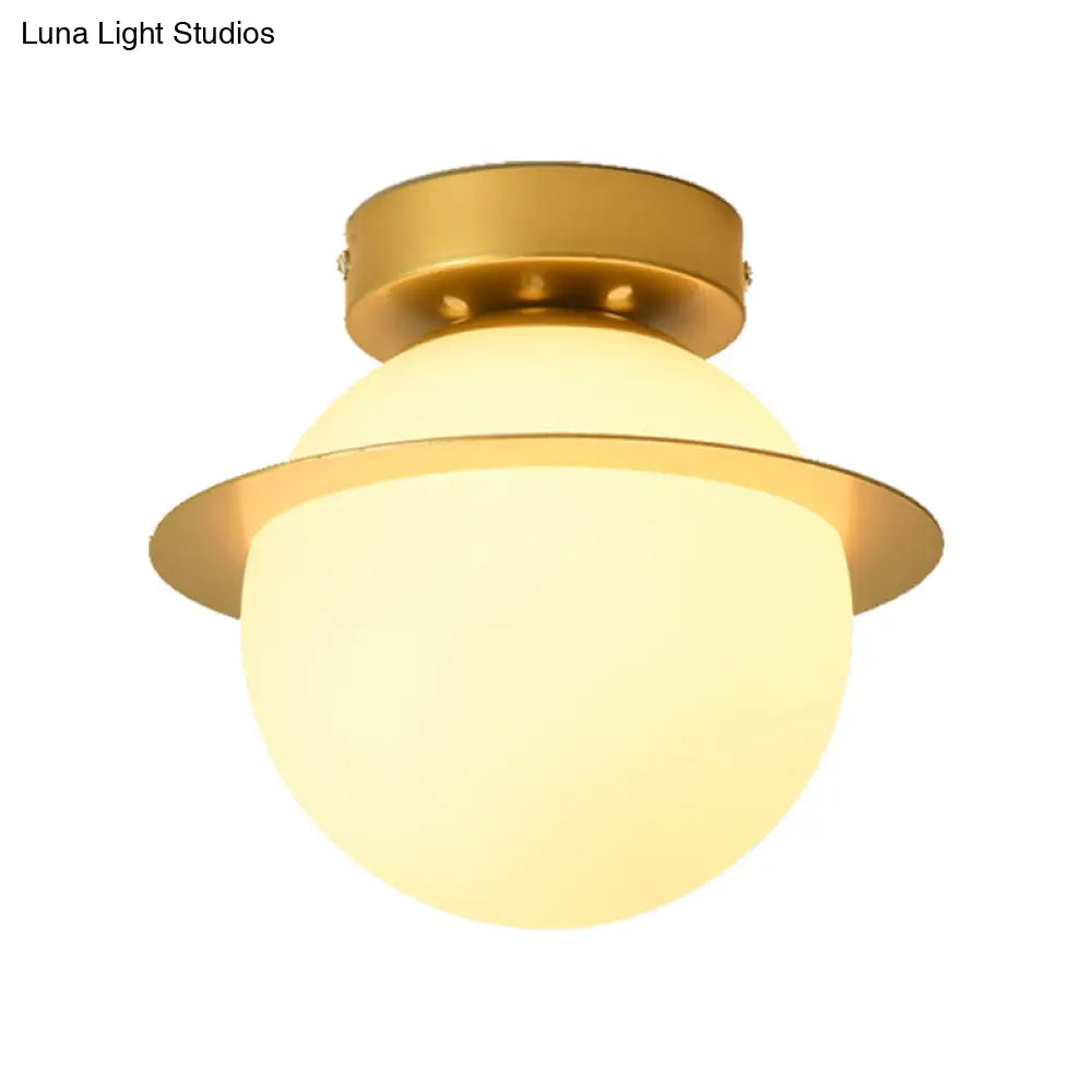 Nordic 1 - Bulb Flush Mount Ceiling Light In Gold Finish With White Glass Globe