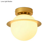 Nordic 1 - Bulb Flush Mount Ceiling Light In Gold Finish With White Glass Globe