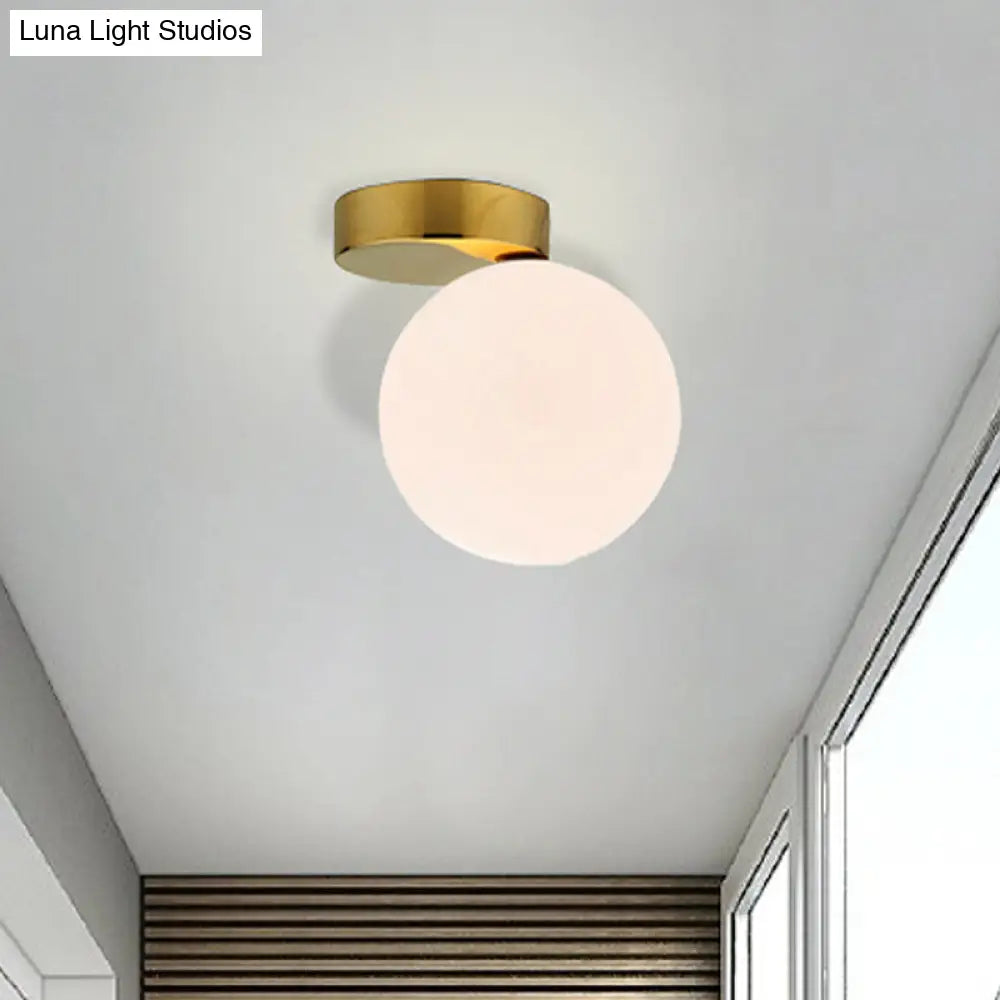 Nordic 1 - Bulb Flush Mount Ceiling Light In Gold Finish With White Glass Globe