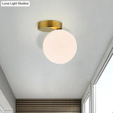 Nordic 1 - Bulb Flush Mount Ceiling Light In Gold Finish With White Glass Globe