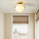 Nordic 1 - Bulb Flush Mount Ceiling Light In Gold Finish With White Glass Globe / B