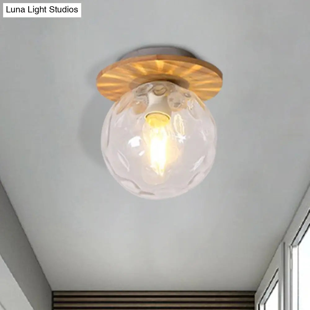 Nordic 1 Head Orb Light Fixture With Clear Hammered Glass Shade - Stylish Gray/White/Green/Wood