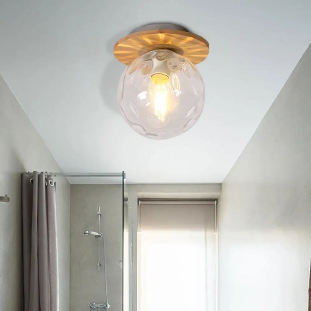 Nordic 1 Head Orb Light Fixture With Clear Hammered Glass Shade - Stylish Gray/White/Green/Wood