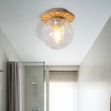 Nordic 1 Head Orb Light Fixture With Clear Hammered Glass Shade - Stylish Gray/White/Green/Wood