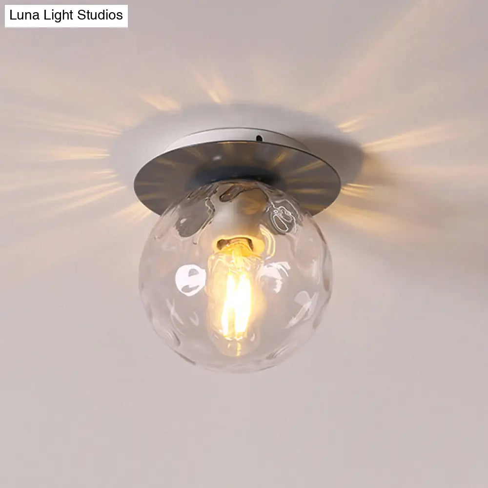 Nordic 1 Head Orb Light Fixture With Clear Hammered Glass Shade - Stylish Gray/White/Green/Wood