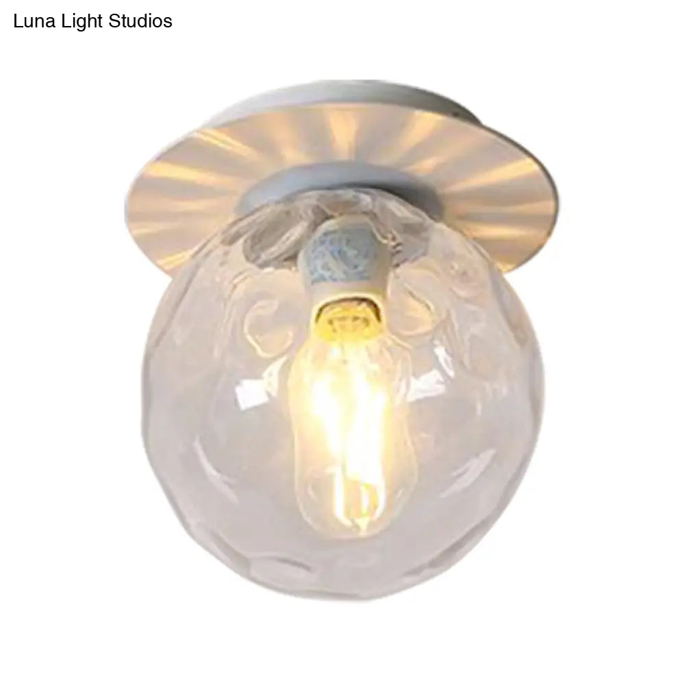 Nordic 1 Head Orb Light Fixture With Clear Hammered Glass Shade - Stylish Gray/White/Green/Wood