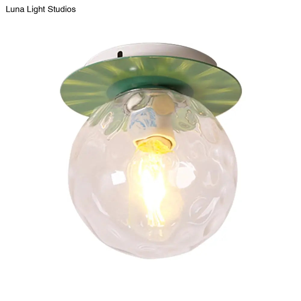 Nordic 1 Head Orb Light Fixture With Clear Hammered Glass Shade - Stylish Gray/White/Green/Wood
