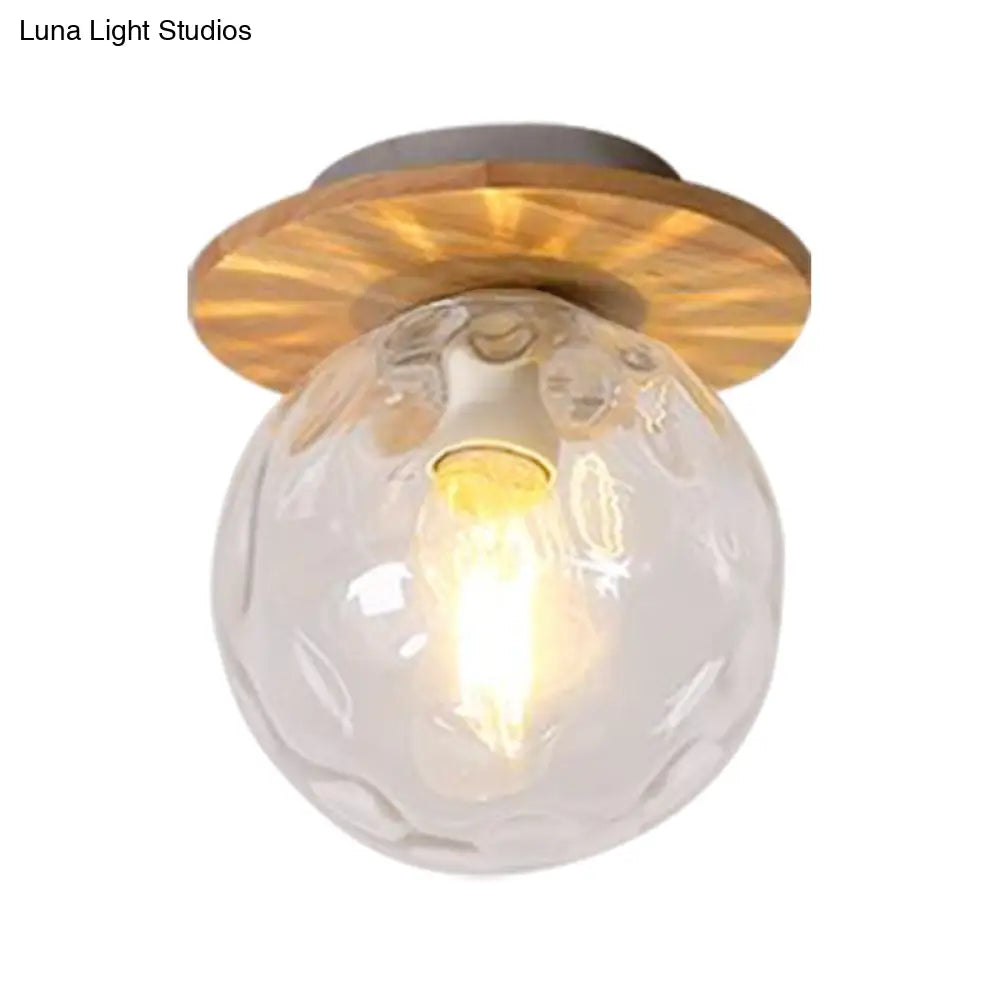 Nordic 1 Head Orb Light Fixture With Clear Hammered Glass Shade - Stylish Gray/White/Green/Wood