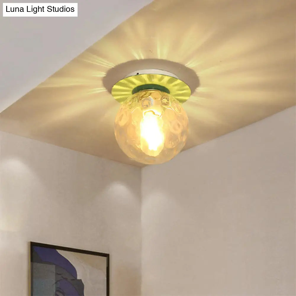 Nordic 1 Head Orb Light Fixture With Clear Hammered Glass Shade - Stylish Gray/White/Green/Wood