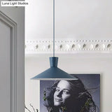 Nordic 1-Light Cone Pendant With Pink/Blue/Grey Down Lighting - Stylish Metal Hanging Light