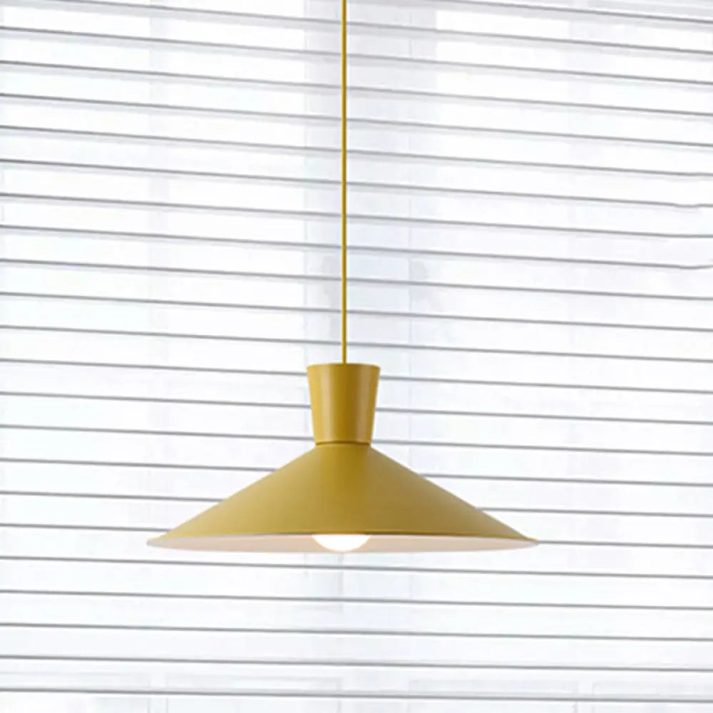 Nordic 1-Light Cone Pendant With Pink/Blue/Grey Down Lighting - Stylish Metal Hanging Light Yellow