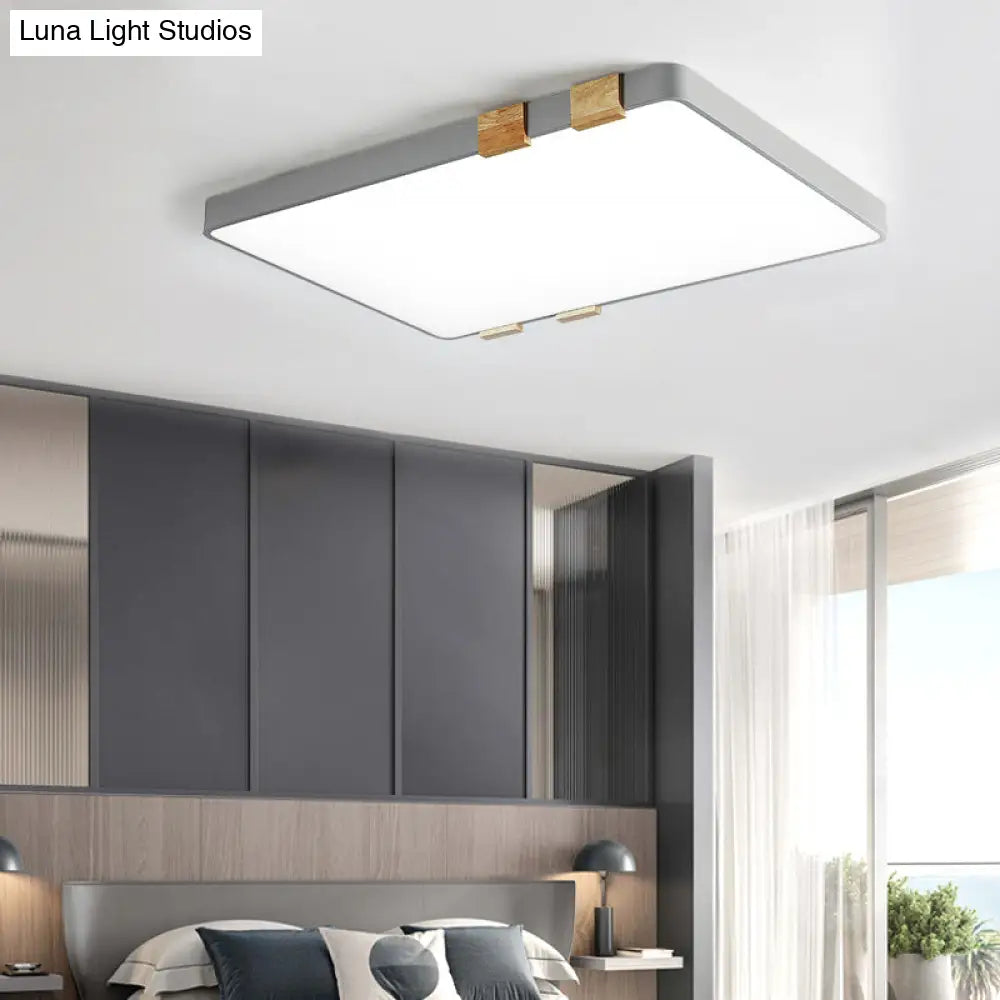 Nordic 1 Light Grey/White Ceiling Lamp - Acrylic Shade Rectangular Flush Mount With Warm/White