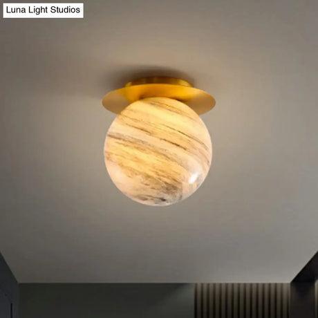 Nordic 1 - Light Stained Glass Flush Mount Lamp: Elegant Brass Finish Ceiling Light For Corridor