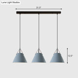 Nordic 3-Light Pendant Cluster With Conical Metal Shade & Leather Strap